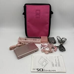 Metallic Rose Nintendo DS Lite Handheld Console With Case Tested Working